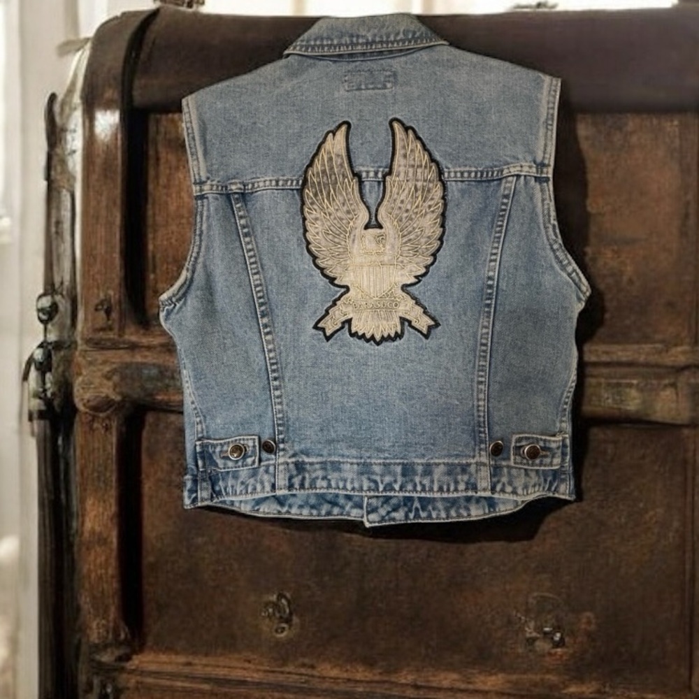 Vtg. Parasuco Denim Vest ~ Eagle Embroidery Light Wash Denim   size Large - Picture 11 of 11